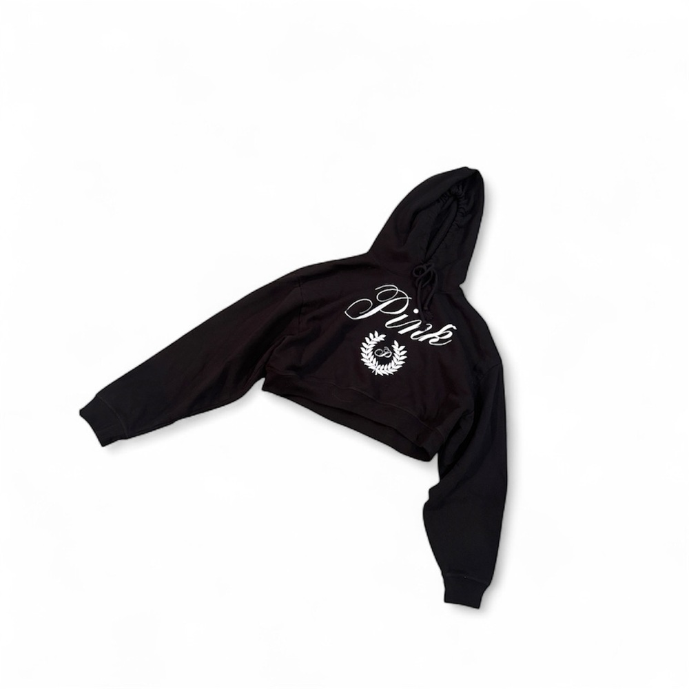 PINK Victoria's Secret Black Cropped Hoodie size Medium